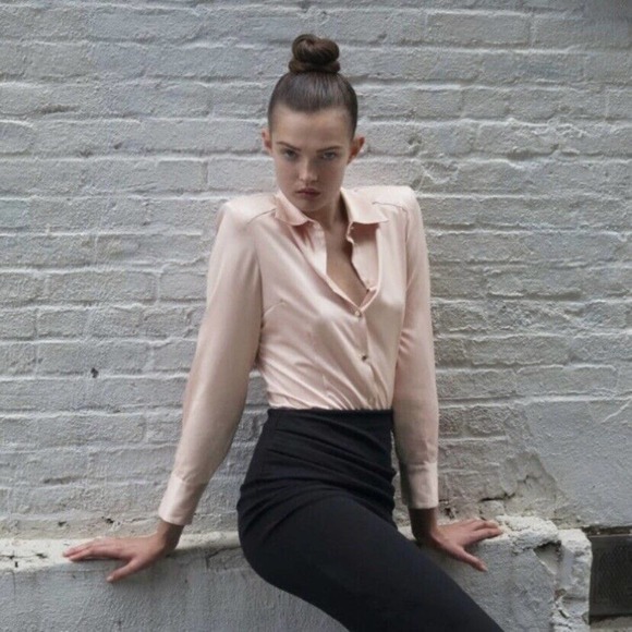 Zara Tops - Zara Pink Satin Effect Button Diwn Collard Bodysuit Top Size Small NWT FLAWED